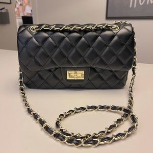 Goodnight macaroon black quilted faux leather bag